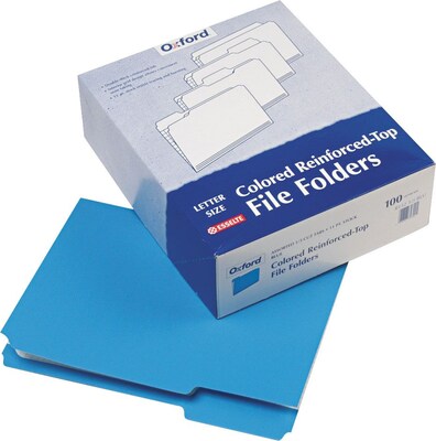 Pendaflex Reinforced Top File Folder, 1/3 Tab Cut, Blue, Letter Size, Holds 8 1/2 x 11, 100/Box (P
