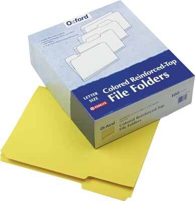 Esselte Reinforced Top File Folder, 1/3 Tab Cut, Yellow, LETTER-size Holds 8 1/2 x 11, 100/Bx