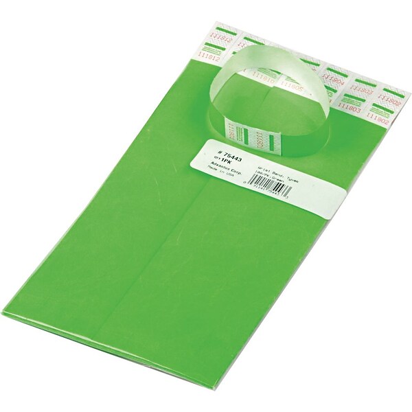 Advantus Sequentially Numbered Crowd Control Wristbands, Green, 100