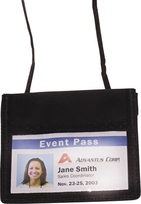Advantus ID Badge Holders With Convention Neck Pouch, Black, 4" x 2 1/4", 12/Pack (75452)