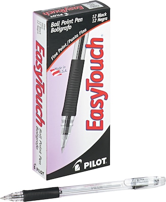 Pilot EasyTouch Ballpoint Pens, Fine Point, Black Ink, Dozen (32001)