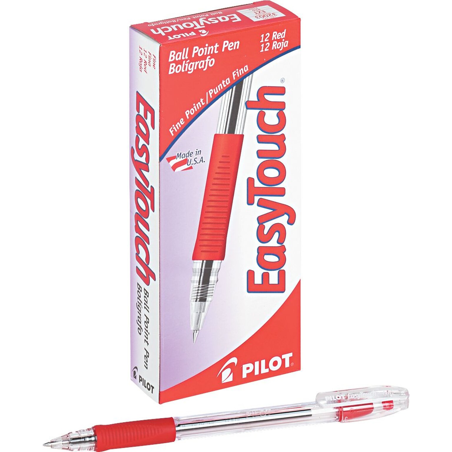 Pilot EasyTouch Ballpoint Pens, Fine Point, Red Ink, Dozen (32003)