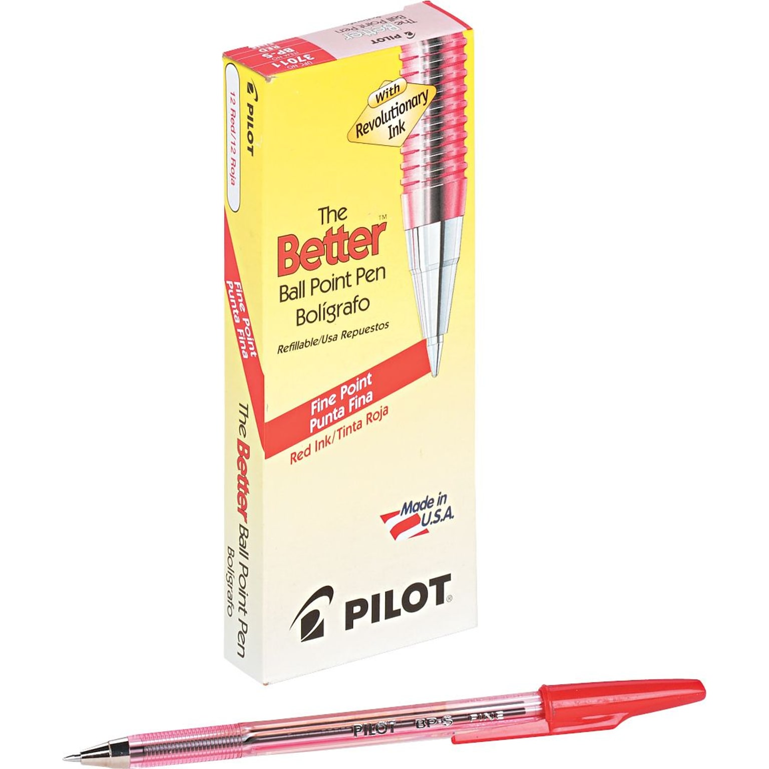 Pilot Better Ballpoint Pen, Fine Point, Red Ink, Dozen (37011)