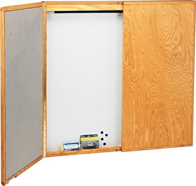Quartet® Wood Veneer Marker Board Cabinets with Projection Screen; Oak