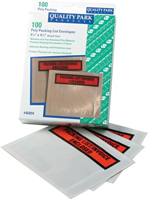 Quality Park Panel Face Self-Adhesive Packing List/Invoice Enclosed Envelopes, Orange/Clear, 5 1/2H x 4 1/2W, 100/Bx