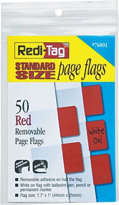 Redi-Tag® Easy-To-Read Self-Stick Index Tabs, Red, 50 Tabs/Pack