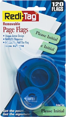 Redi-Tag Please Initial Flags with Dispenser, Mint Green, 120/Pack (81114)
