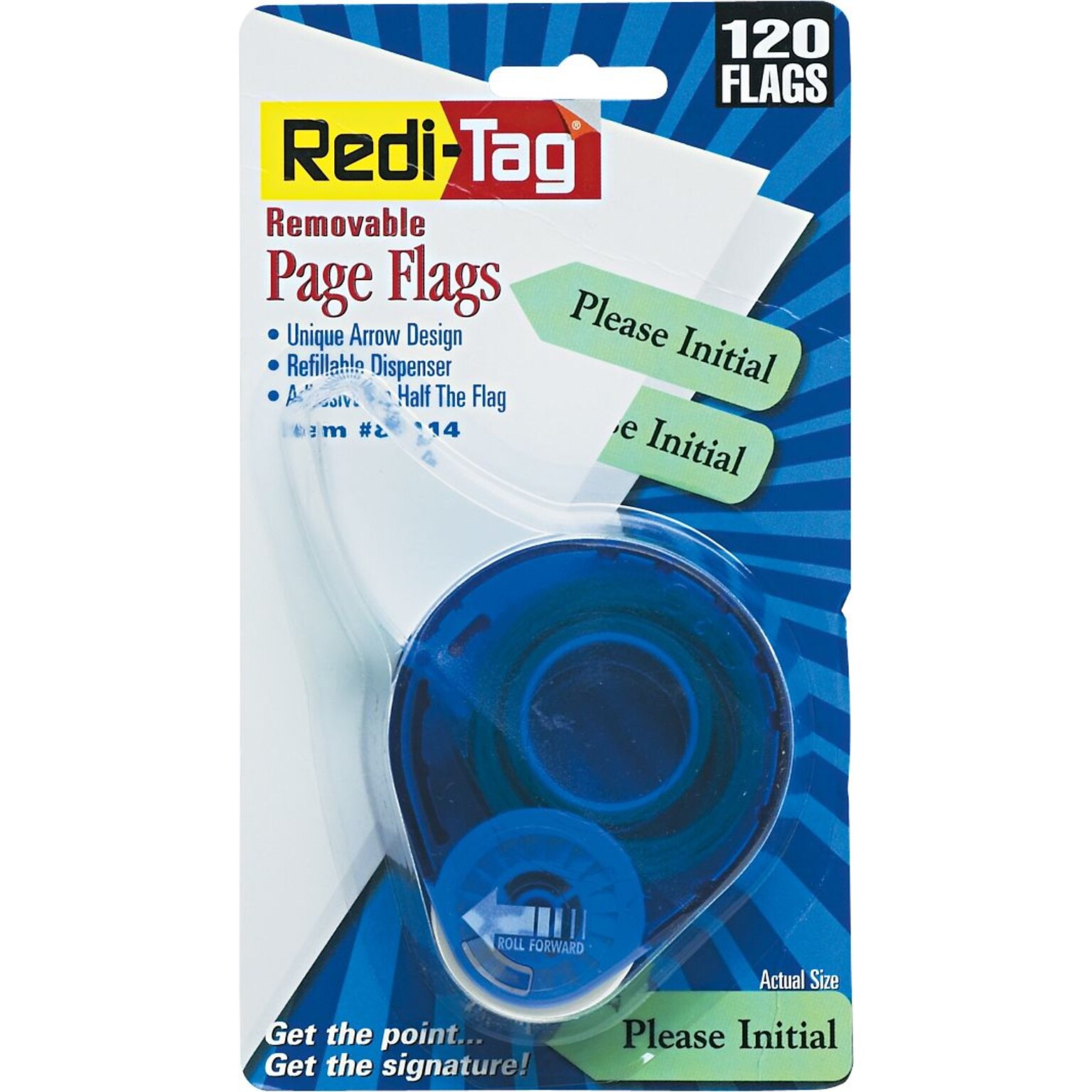 Redi-Tag Please Initial Flags with Dispenser, Mint Green, 120/Pack (81114)