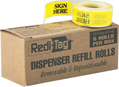 Redi-Tag Sign Here  Flag Refill Rolls, Yellow 120/Roll, 6 Rolls/Pack (91001)