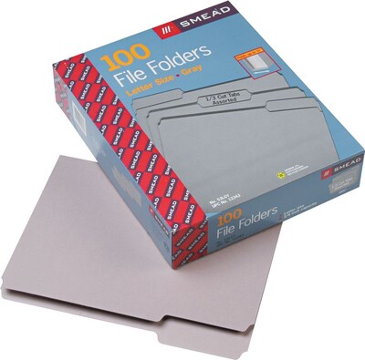 Smead File Folder, 2 Tab, Letter Size, Light Gray, 100/Box (12343)