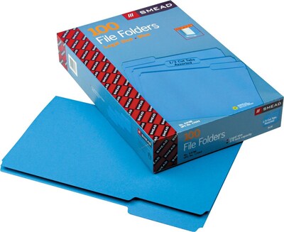 Smead File Folder, 1/3 Cut, Legal Size, Blue, 100/Box (17043)