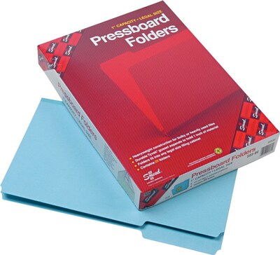 Smead® Pressboard File Folder, 1/3-Cut Tab, 1" Expansion, Legal Size, Blue, 25 per Box (22530)