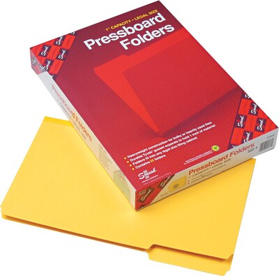 Smead Pressboard File Folder, 1/3-Cut Tab, 1" Expansion, Legal Size, Yellow, 25/Box (22562)