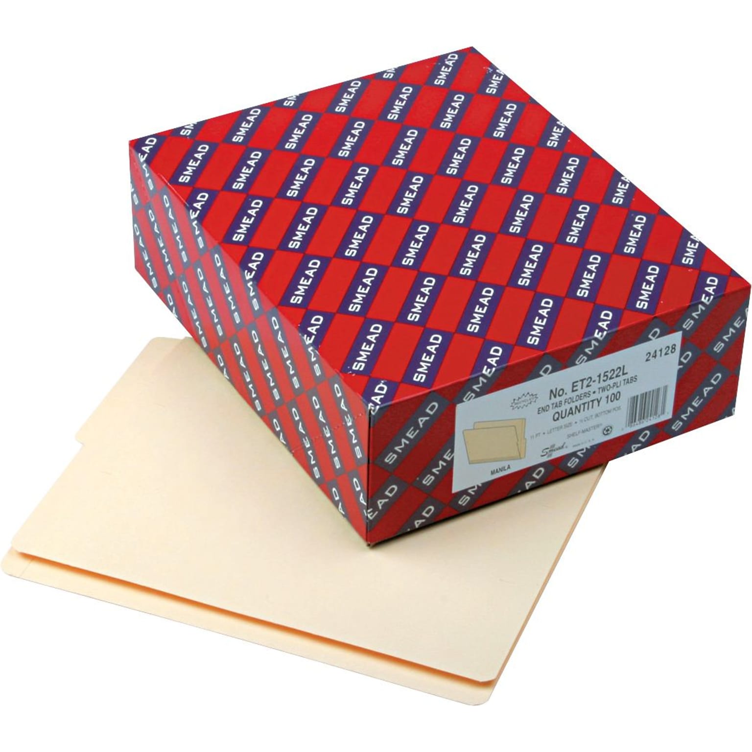 Smead SHELF-MASTER® End Tab File Folder, Letter Size, Manila, 100/Box (24128)