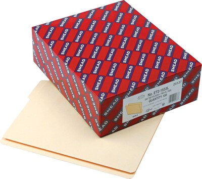 Smead® Shelf-Master Reinforced End-Tab 3-Tab File Folders, Bottom Position, Letter, Manila, 100/Bx (24137)