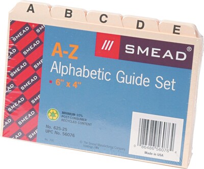 Smead Heavyweight A-Z Card Guides,  4 x 6, Manila, 25/St (56076)