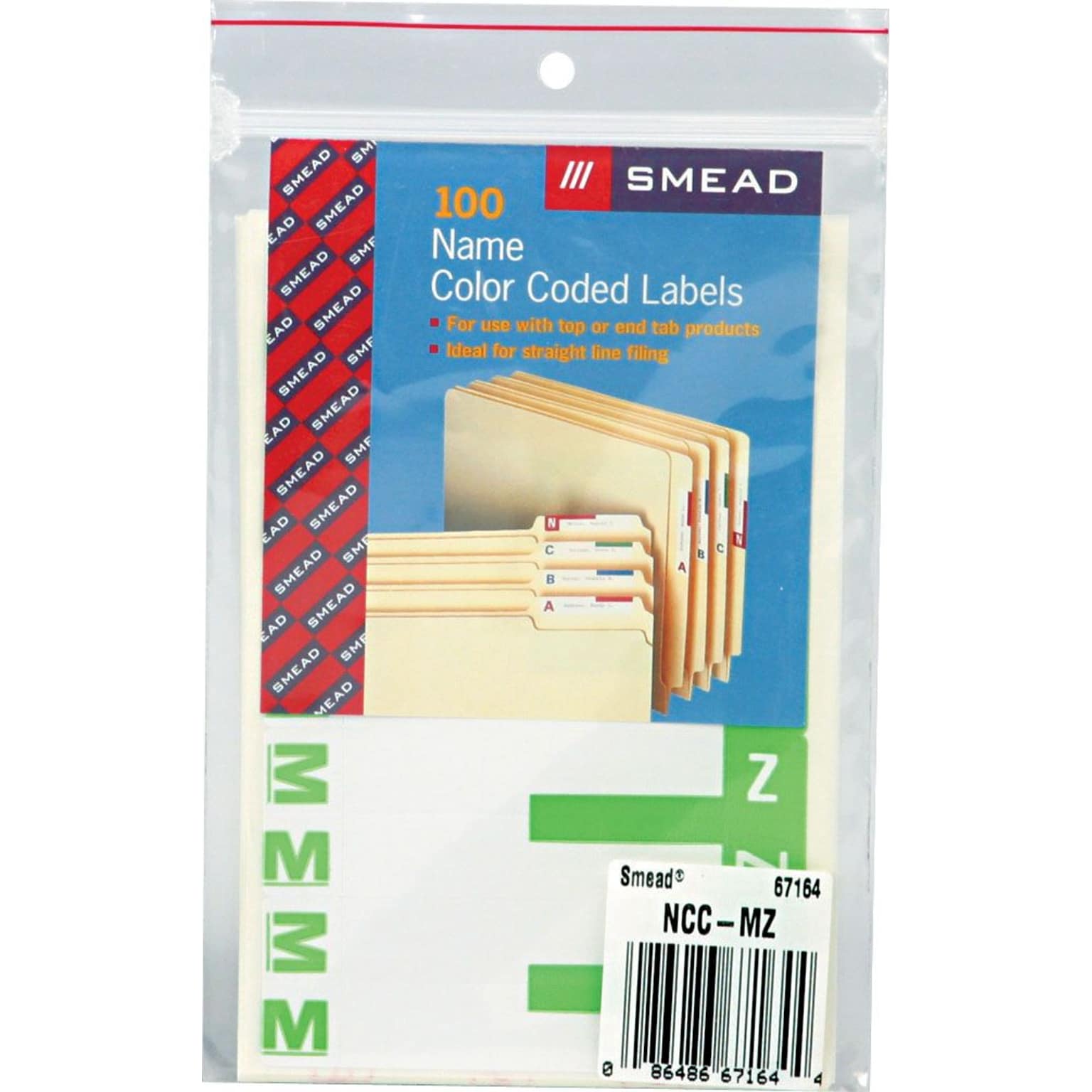 Smead AlphaZ NCC Hand Written Identification & Color Coding Label, 3 5/8 x 1 5/32, Light Green/White, 100/Pack (67164)