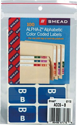 Smead® Alpha-Z Color-Coded Second Letter "B" Labels, 10 Labels Per Sheet, Dark Blue, 1"H x 1 5/8"W, 100 Labels/Pk