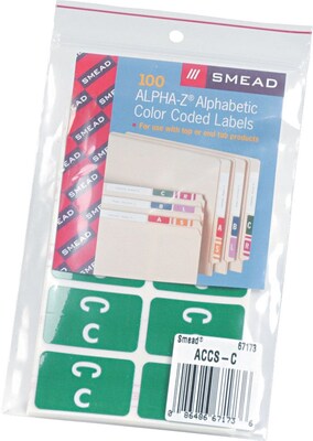 Smead AlphaZ ACCS Color-Coded Alphabetic Labels, C, Dark Green w/White, 100/Pack (67173)