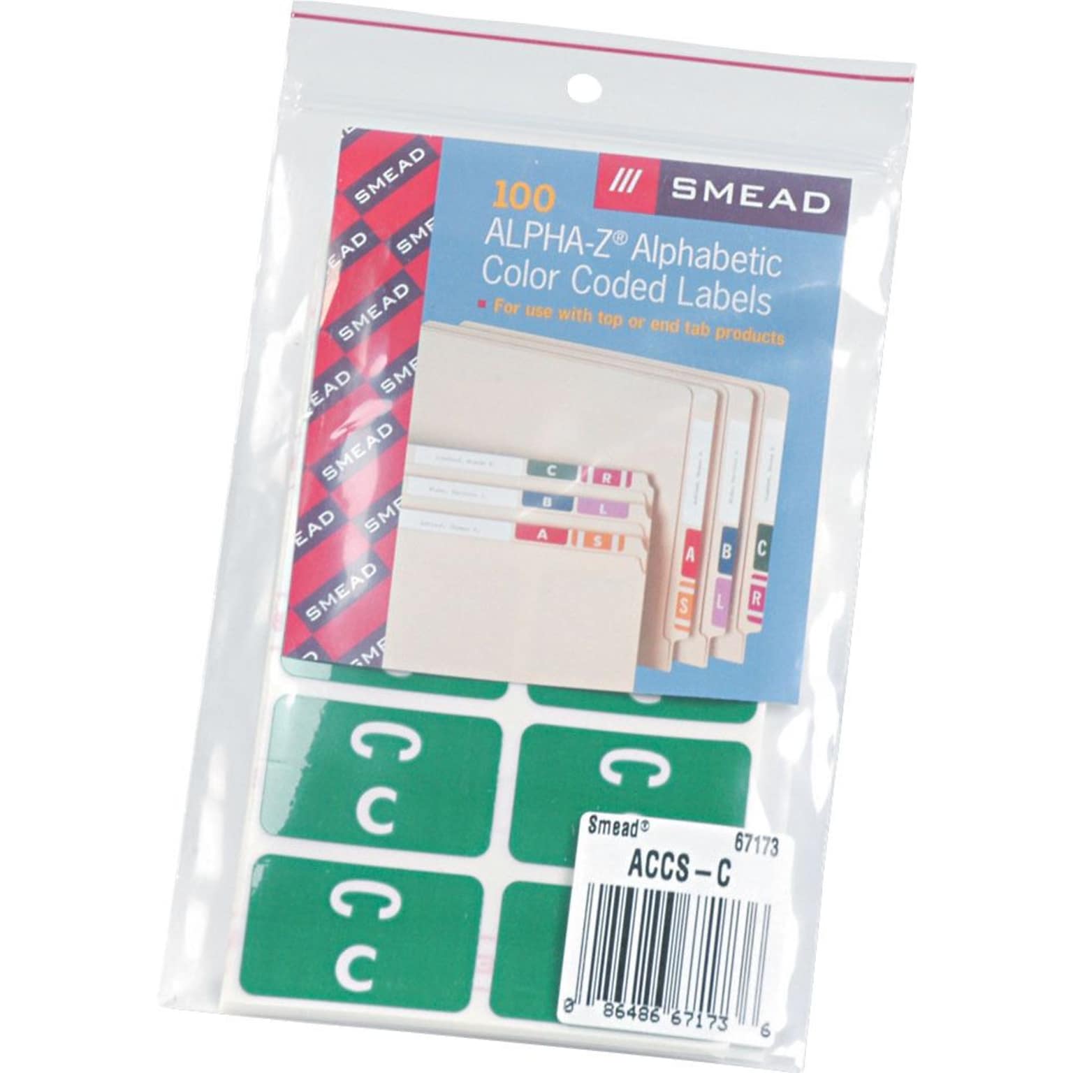 Smead AlphaZ ACCS Color-Coded Alphabetic Labels, C, Dark Green w/White, 100/Pack (67173)