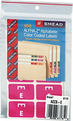 Smead AlphaZ ACCS Color-Coded Alphabetic Labels, E, Purple with White Lettering, 100/Pack (67175)