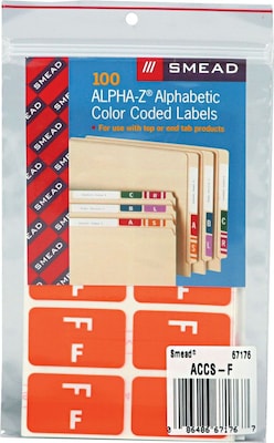 Smead AlphaZ ACCS Color-Coded Alphabetic Labels, F, Orange, 100/Pack (67176)
