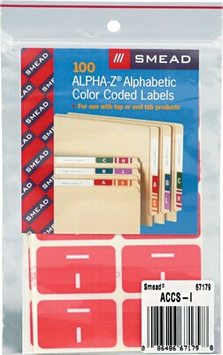 Smead AlphaZ ACCS Color-Coded Alphabetic Labels, I, Pink, 100/Pack (67179)