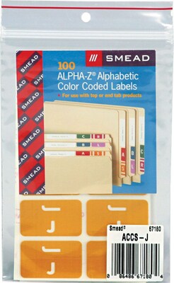 Smead® AlphaZ ACCS Color-Coded Alphabetic Label, J, Yellow, 100 Labels per Pack (67180)