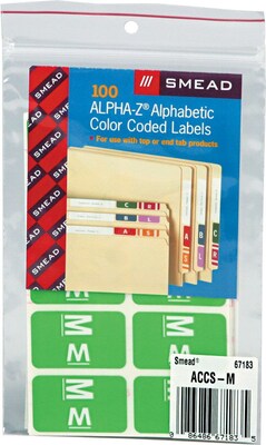 Smead AlphaZ ACCS Color-Coded Alphabetic Labels, M, Green/White, 100/Pk (67183)