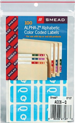 Smead AlphaZ ACCS Color-Coded Alphabetic Labels, Q, Light Blue, 100/Pack (67187)
