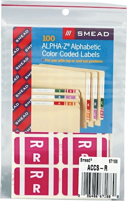 Smead® Alpha-Z Color-Coded Second Letter "R" Labels, 10 Labels Per Sheet, Purple, 1"H x 1 5/8"W, 100 Labels/Pk