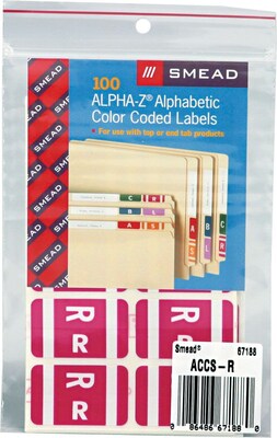 Smead® Alpha-Z Color-Coded Second Letter "R" Labels, 10 Labels Per Sheet, Purple, 1"H x 1 5/8"W, 100 Labels/Pk