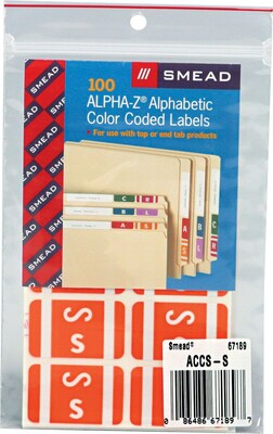 Smead AlphaZ ACCS Color-Coded Alphabetic Labels, S, Red, 100/Pk (67171)