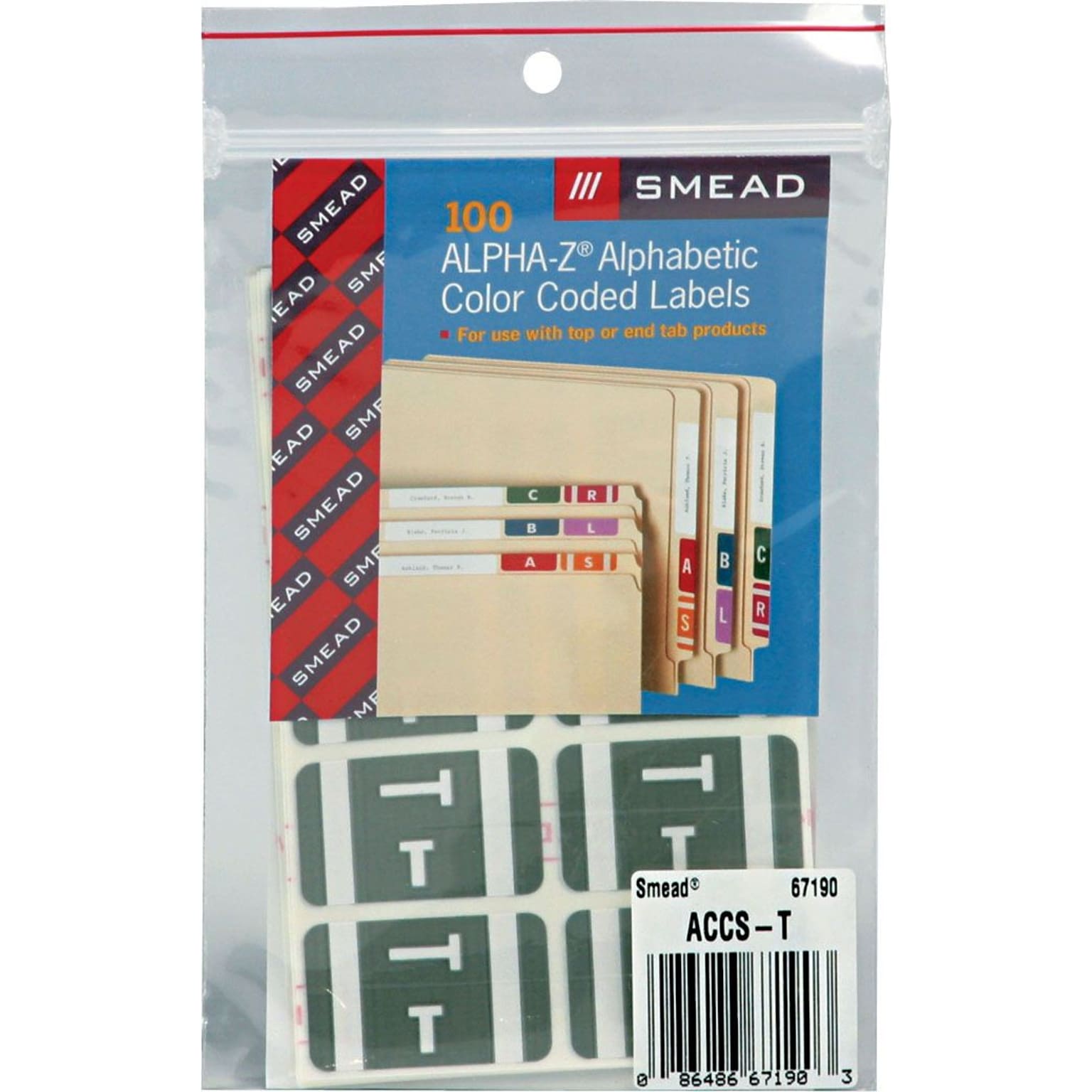 Smead AlphaZ ACCS Color-Coded Alphabetic Labels, T, Gray, 100/Pack (67190)