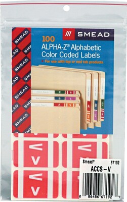 Smead AlphaZ ACCS Color-Coded Alphabetic Labels, V, Pink/White, 100/Pk (67192)