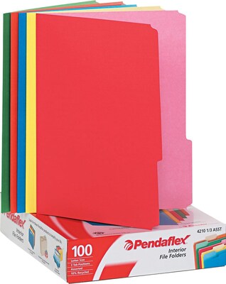 Pendaflex File Folders, 3 Tab, Letter Size, Assorted Colors, 100/Box (4210 1/3 ASST)