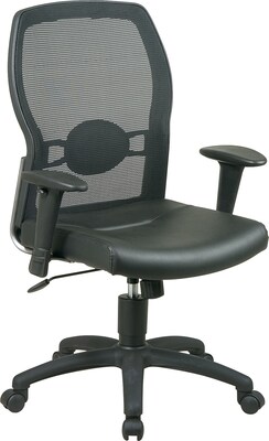 Office Star Mid-Back Leather Managers Chair, Adjustable Arms, Black