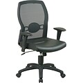 Office Star Mid-Back Leather Managers Chair, Adjustable Arms, Black