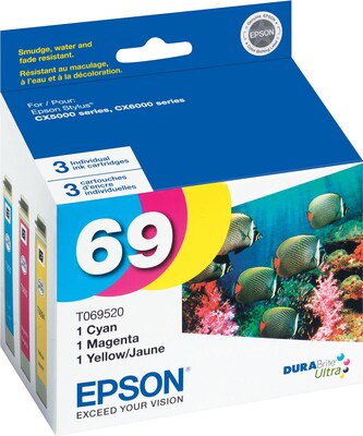 Epson T69 Cyan/Magenta/Yellow Standard Yield Ink Cartridge, 3/Pack