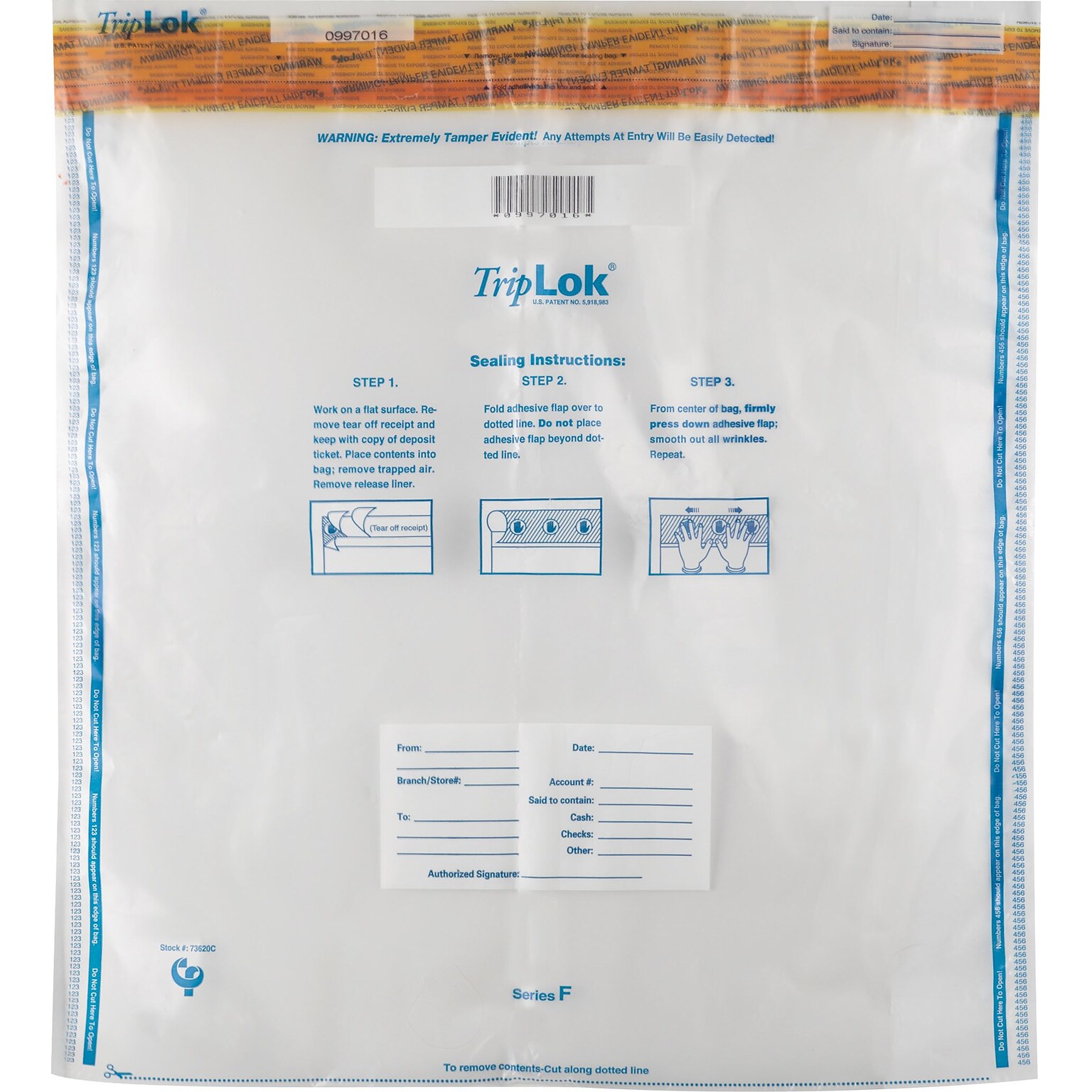 CONTROLTEK Deposit Sealable Bag, 20 x 20, Clear, 50/Pack (585064)
