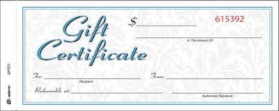 Adams® Gift Certificates, Two Color Design, 25/Pack (GFTC1)