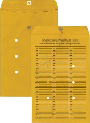 10 x 15 Brown Kraft Button-and-String Inter-Departmental Envelopes, 100/Box