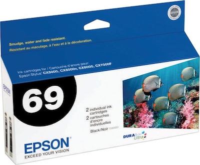 Epson T69 Black Standard Yield Ink Cartridge, 2/Pack