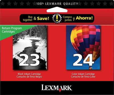 Lexmark 23/24 Black/Tri-Color Standard Yield Ink Cartridge, 2/Pack (18C1571)