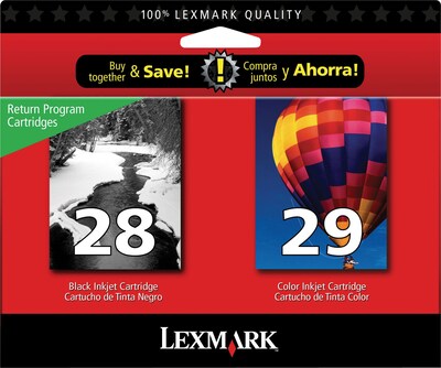 Lexmark 28/29 Black/Tri-Color Standard Yield Ink Cartridge, 2/Pack (18C1590)
