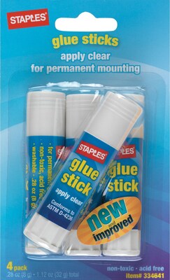 Staples® Washable Glue Sticks, 0.28 oz., 4/Pack (ST10445/10445)