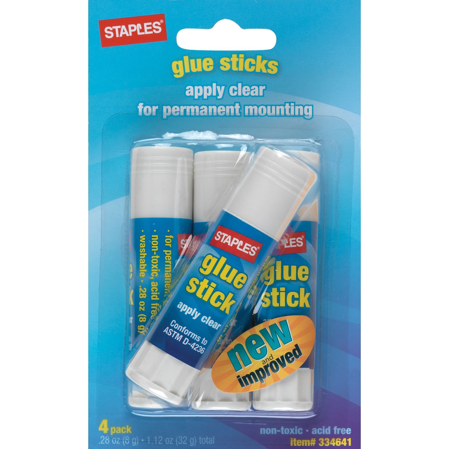 Staples® Washable Glue Sticks, 0.28 oz., 4/Pack (ST10445/10445)