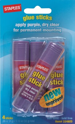 Staples® Washable Colored Glue Sticks, 0.28 oz., 4/Pack (ST10446/10446)