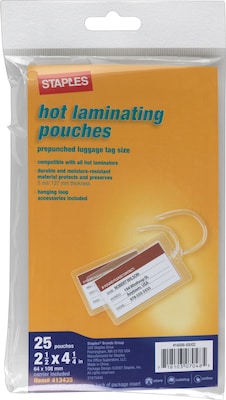 Staples Luggage Tag Size Thermal Laminating Pouches, 5 mil, 25 pack