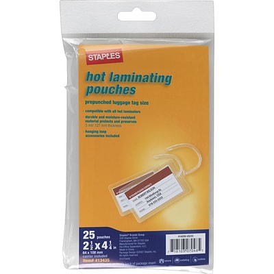 Staples Luggage Tag Size Thermal Laminating Pouches, 5 mil, 25 pack